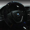 Discount Zebra Winter Plush Automobile Car Steering Wheel Covers 15 inch 38CM - Blue Black