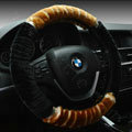 Discount Zebra Winter Plush Automobile Car Steering Wheel Covers 15 inch 38CM - Brown Black