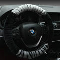 Discount Zebra Winter Plush Automobile Car Steering Wheel Covers 15 inch 38CM - Grey Black