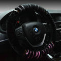 Discount Zebra Winter Plush Automobile Car Steering Wheel Covers 15 inch 38CM - Pink Black
