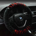 Discount Zebra Winter Plush Automobile Car Steering Wheel Covers 15 inch 38CM - Red Black