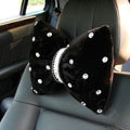 Elegant Bowknot Pearls Genuine Wool Auto Neck Safety Pillow Interior Accessories 1pcs - Black