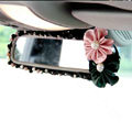 Elegant Crystal Beads Rose Genuine Sheepskin Car Rearview Mirror Elastic Covers - Black