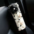 Elegant Female Flower Pearl Crystal Beaded Auto Seat Safety Belt Covers 2pcs - White