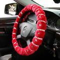 Elegant Female Pearls Diamond Genuine Wool Auto Steering Wheel Covers 15 inch 38CM - Red