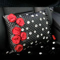 Elegant Flower Diamond Auto Lumbar Pillow Sheepskin Pearl Support Cushion 1pcs - Black Red