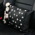 Elegant Flower Diamond Auto Lumbar Pillow Sheepskin Pearl Support Cushion 1pcs - Black White