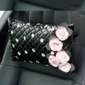 Elegant Flower Diamond Pearls Genuine Sheepskin Auto Neck Safety Pillow 1pcs - Black Pink