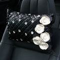 Elegant Flower Diamond Pearls Genuine Sheepskin Auto Neck Safety Pillow 1pcs - Black White