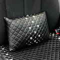 Elegant Women Rhinestone Auto Lumbar Pillow Genuine Sheepskin Support Cushion 1pcs - Black