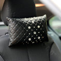 Elegant Women Rhinestone Car Headrest Genuine Sheepskin Neck Safety Pillow 1pcs - Black