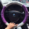 Fashion Diamond Sheepskin Leather Car Steering Wheel Covers 15 inch 38CM - Purple White