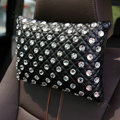 Fashion Full Rhinestone Car Headrest Genuine Sheepskin Neck Safety Pillow 1pcs - Black