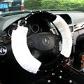 Fashion Genuine Wool With Rabbit Fur Diamond Auto Steering Wheel Covers 14 inch 36CM - Black