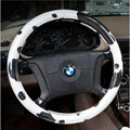 Fashion Milk Cow Print PVC Leather Auto Steering Wheel Covers 15 inch 38CM - Black White