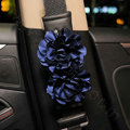 Flower Diamond Genuine Sheepskin Auto Seat Safety Belt Covers Car Decoration 2pcs - Blue