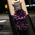 Flower Diamond Genuine Sheepskin Auto Seat Safety Belt Covers Car Decoration 2pcs - Purple