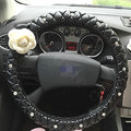 Flower Diamond Grip Steering Wheel Covers General Genuine Leather 15 inch 38CM - Black