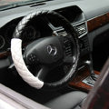 General Diamond Lattice Genuine Leather Grip Steering Wheel Covers 14 inch 36CM - Black White