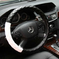 General Diamond Lattice Genuine Leather Grip Steering Wheel Covers 15 inch 38CM - Black White