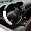 General Diamond Lattice Genuine Leather Grip Steering Wheel Covers 16 inch 40CM - Black White