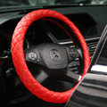 General Genuine Sheepskin Leather Grip Auto Steering Wheel Covers 14 inch 36CM - Red