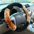 High-grade Leopard Winter Plush Car Steering Wheel Covers 15 inch 38CM - Brown Black