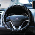 Hot sales Diamond Genuine Leather Grip Auto Steering Wheel Covers 14 inch 36CM - Black