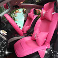 Luxury Cute PU Leather Universal Car Seat Covers Fashion Female Auto Cushion 14pcs Sets - Rose