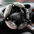 Luxury Diamond Genuine Wool With Rabbit Fur Auto Steering Wheel Covers 15 inch 38CM - Gray