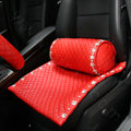 Luxury Diamond Universal Car Seat Cushion Women Genuine Sheepskin Auto Pad 1pcs - Red