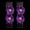 Luxury Flower Rhinestone Leather Car Seat Safety Belt Covers Interior Decoration 2pcs - Purple