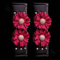Luxury Flower Rhinestone Leather Car Seat Safety Belt Covers Interior Decoration 2pcs - Rose