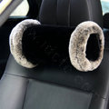 Luxury Genuine Wool With Rabbit Fur Auto Neck Safety Pillow Car Accessories 1pcs - Black
