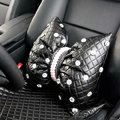 Luxury Pearl Crystal Car Lumbar Pillow Genuine Sheepskin Support Cushion 1pcs - Black