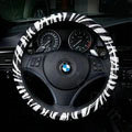 Luxury Zebra Print Polyurethane Car Steering Wheel Covers 15 inch 38CM - White Black