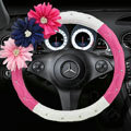 New Flower Diamond Female PU Leather Car Steering Wheel Covers 15 inch 38CM - Rose White