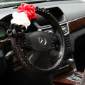 New Sexy Crystal Beads Rose Auto Steering Wheel Covers Genuine Sheepskin 14 inch 36CM - Black