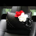 New Sexy Crystal Beads Rose Car Headrest Neck Safety Pillow Genuine Sheepskin 1pcs - Black