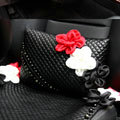 New Sexy Crystal Beads Rose Car Lumbar Pillow Genuine Sheepskin Support Cushion 1pcs - Black