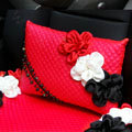 New Sexy Crystal Beads Rose Car Lumbar Pillow Genuine Sheepskin Support Cushion 1pcs - Red