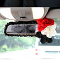 New Sexy Crystal Beads Rose Genuine Sheepskin Car Rearview Mirror Elastic Covers - Black