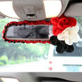 New Sexy Crystal Beads Rose Genuine Sheepskin Car Rearview Mirror Elastic Covers - Red