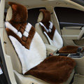 New Winter Whole Wool Auto Cushion Universal Genuine Sheepskin Car Seat Covers 6pcs Sets - Coffee