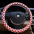 New Women Classic Plaids PU Leather Vehicle Steering Wheel Covers 15 inch 38CM - Red