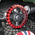 Personalized Classic Plaid Plush Car Steering Wheel Covers 15 inch 38CM - Black Red