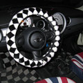 Personalized Classic Plaid Plush Car Steering Wheel Covers 15 inch 38CM - Black White