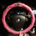 Personalized Rhinestone Eyes Leather Grip Car Steering Wheel Covers 15 inch 38CM - Pink
