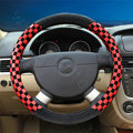 Popular Classic Plaid Winter Velvet Car Steering Wheel Covers 15 inch 38CM - Red Black