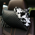 Popular Lace Flower Crystal Car Headrest Genuine Sheepskin Neck Safety Pillow 1pcs - Black